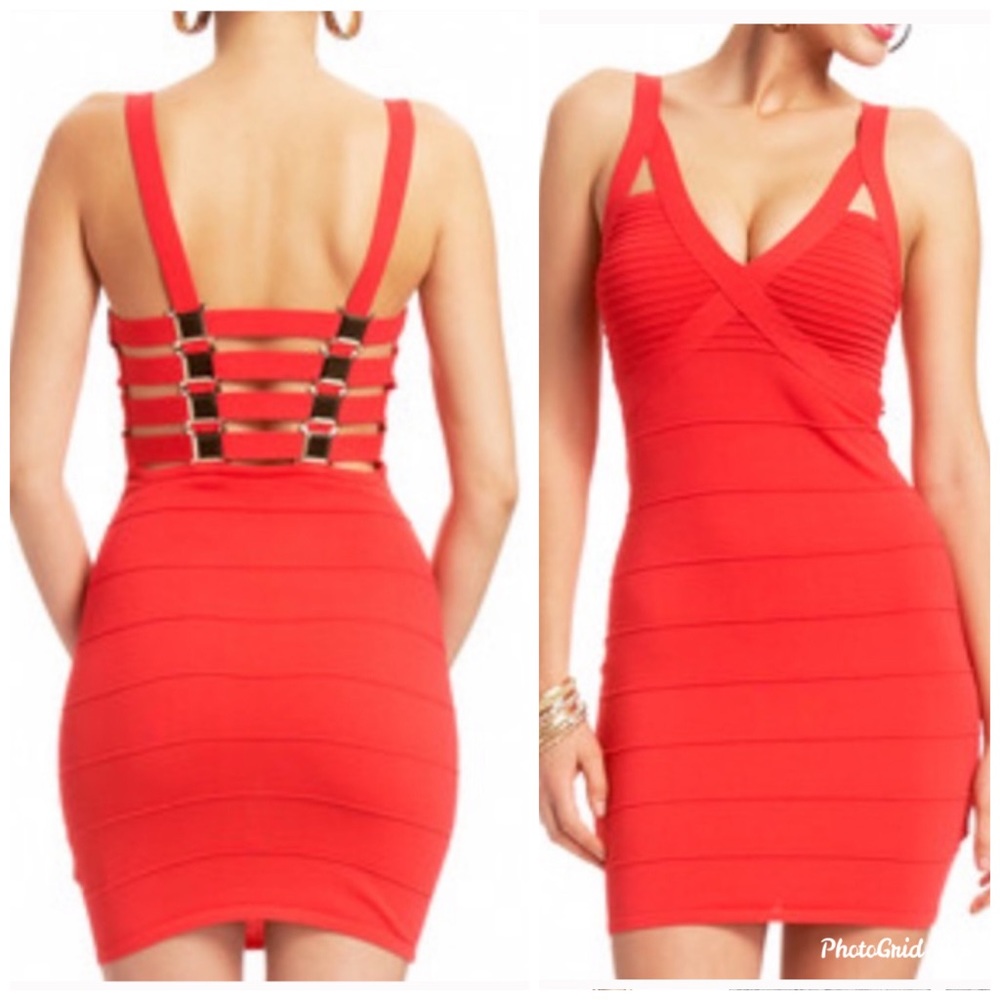 2B Bebe Metal Caged Back Bandage Dress (tan) NWT